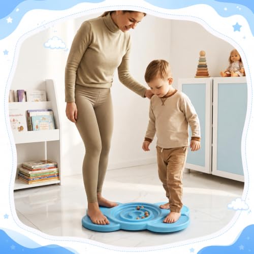 Vinsot Egg Shape Balance Board with Wooden Beads for Kids Child Interactive Toy Sensory Integration Training Coordination Focus Non Slip Wobble Board for Indoor Outdoor