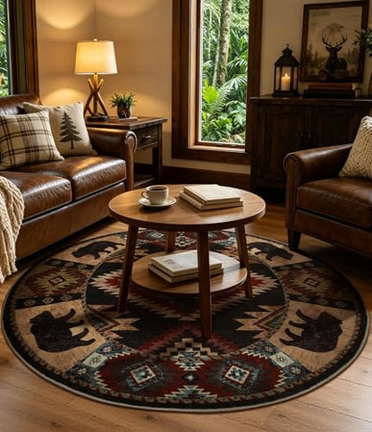 YIHOUSE Washable Western Cabin Round Rug, 4ft - color: Bear, size: 4' (Round)