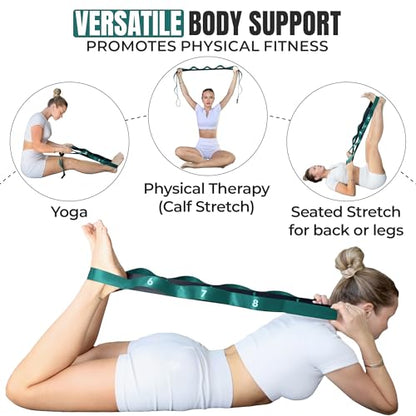 Stretch Strap with Loops Physical Therapy - Full Body Exercise Straps for Stretching with Detachable Foot - Leg & Calf Stretcher for Plantar Fasciitis, Physical Therapy, Pain Relief, and Flexibility - color: Forest Green