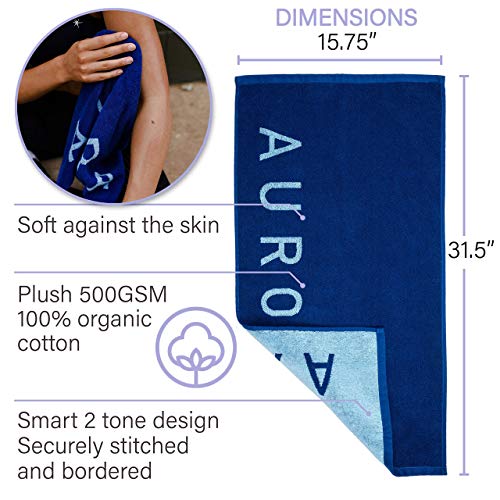 Blue Organic Cotton Gym Towel for Men and Women - Silver Infused Sweat Towels for Gym, 500 GSM, 31.5"x15.75" - Soft Absorbent Workout Towels for Yoga and Sports, Exercise Towel - color: Admiral Blue