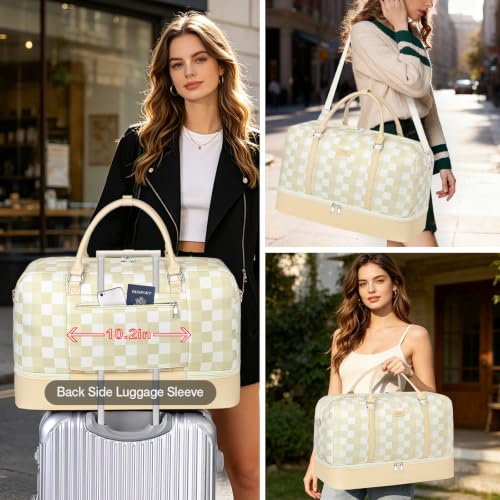 IBFUN Weekender Bags for Women, 21" Travel Duffle Bag with Shoe Compartment - color: F2-Khaki