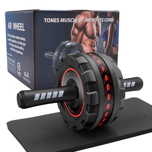 Ab Roller Wheel,Stable Wide Wheel For Beginner,Men,Women,Abs & Core Workout Equipment For Home Gym With Knee Pad,Abdominal Wheel For Full-Body Strength Training - color: Red wide wheel