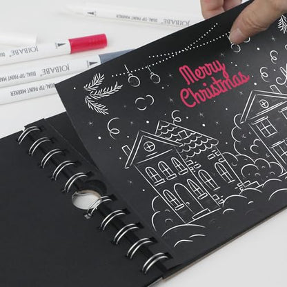 Black Paper Sketchbook Set：5.5" x 8.5" 100GSM Aicd-free 35 Sheets Black Paper Sketchbook & 4 Dual-tip Acrylic Marker Set for Drawing, Sketching, & Journaling
