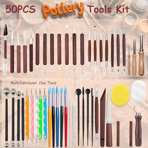50PCS Clay Sculpting Tools Set with Storage Bag, Pottery Tools for Adult | Beginners-Friendly, All-In-One Complete Kit, Clay Modeling Tools for Pottery, Dotting, Molding, Shaping, Detailing - color: Redwood