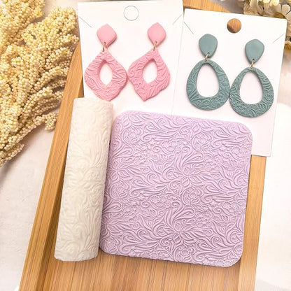 Polymer Clay Texture Roller Work with Polymer Clay Cutters for DIY Earrings Jewelry Making Craft Supplies (French Flower Pattern) - color: French Flower