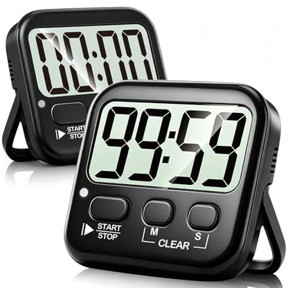 Antonki 2 Pack Digital Timer for Kids Classroom Kitchen Timers for Cooking | w/ Battery, Easy to View, Alarm, Mute Mode, Count Down/Up, Magnetic, Kickstand, Hanging, Classroom Timer for Teacher Supplies - color: Rich Black *2