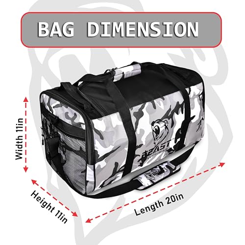 Beast Power Gear Gym Duffle Bag- Workout, Boxing, MMA, Sports Bag with Shoes Compartment and Adjustable Shoulder Strap for Men and Women (Gray Camo) - color: Gray Camo