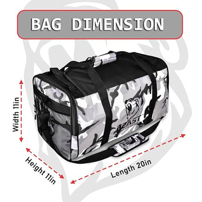 Beast Power Gear Gym Duffle Bag- Workout, Boxing, MMA, Sports Bag with Shoes Compartment and Adjustable Shoulder Strap for Men and Women (Gray Camo) - color: Gray Camo