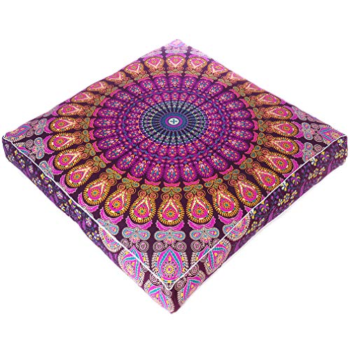 Mandala Floor Pillow Cover Meditation Cushion Seating Throw Hippie Round Colorful Decorative Bohemian Indian Pouf Ottoman Handmade Cover ONLY (Purple 2, 35" x 35") - color: Purple 2, size: 35" x 35" (Pack of 1)