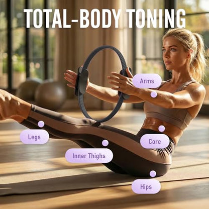 JKSHMYT Pilates Ring, 14.5 inch Magic Circle Pilates Equipment | 30 lb Resistance Home Pilates Ring, Durable Foam Padded Handles, Essentials Pilates Equipment for Beginners and Women - color: Dark, size: Pilates Ring