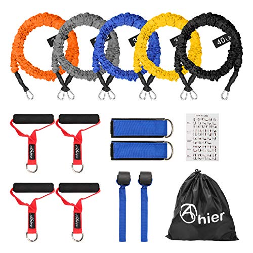AHIER 14PCS Resistance Bands Set, Exercise Bands for Men & Women, 20lbs to 40lbs Workout Bands, Elastic Resistance Bands with Door Anchor, and Ankle Straps for Training, Yoga