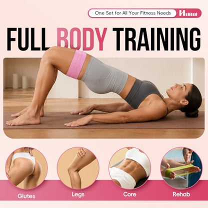 Fabric Resistance Band Set with Exercise Guide, 3 Levels for Hip and Glute - color: gray, pink, green