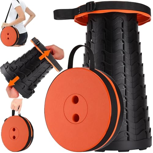 Fishboy Collapsible Stool for Adults, Portable Folding Camping Seat, 400lbs - color: Orange