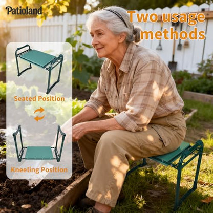 Garden Kneeler and Seat, Gardening Workseat with Tool Pouch and HandBag - color: Green-modle C
