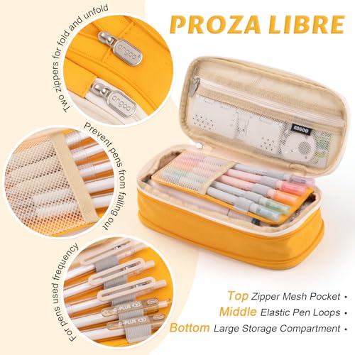 EASTHILL Big Capacity Pencil Pen Case Office College School Large Storage High Bag Pouch Holder Box Organizer Yellow Orange - color: Yellow