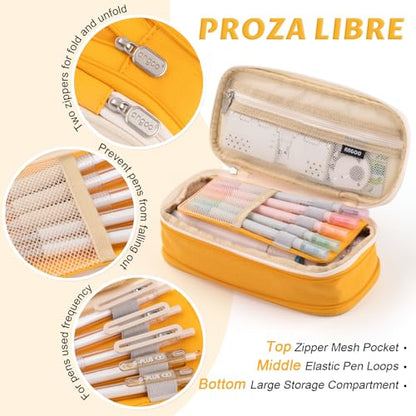 EASTHILL Big Capacity Pencil Pen Case Office College School Large Storage High Bag Pouch Holder Box Organizer Yellow Orange - color: Yellow