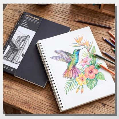 Hardcover Spiral Sketchbook, 160gsm Paper, 40 Sheets, 8.5 × 11 in | Acid-Free Thick Paper, 360° Lay-Flat Spiral Binding, Hardcover, for Pencil, Ink & Charcoal