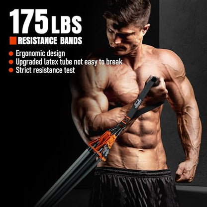 Resistance Bands with Handles, 175lb Exercise Bands for Working Out - color: 175LBS Black Orange
