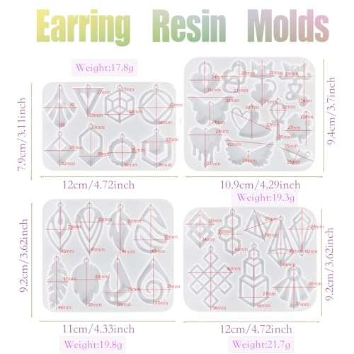 XYQHOAC 4 PCS Resin Mold Earring Silicone Molds Jewelry Mold Casting Epoxy Mold Leaf Earring Molds with Hole for DIY Necklace Keychain Jewelry Making