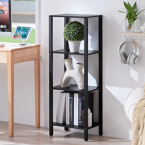 YUFAM 4 Tier Small Bookshelf, Narrow Tall Shelf, Wooden Book Shelf, Black - color: Black, size: 4-Tier