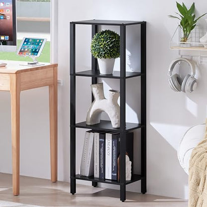 YUFAM 4 Tier Small Bookshelf, Narrow Tall Shelf, Wooden Book Shelf, Black - color: Black, size: 4-Tier