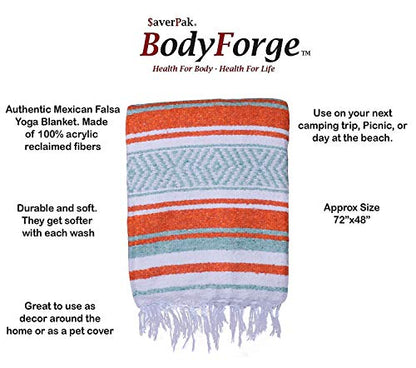 $averPak BodyForge Authentic Mexican Falsa Yoga Blanket (Orange/Teal/White) - color: Orange/Teal/White