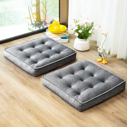 1 MIDDLE ONE Floor Pillow Set of 2, Memory Foam Meditation Cushion, Floor Cushions for Adults Sitting, Large Square Seat Cushions for Yoga, Living Room, 20x20 Inch (Grey) - color: Grey, size: 20x20 Inch(Pack of 2)