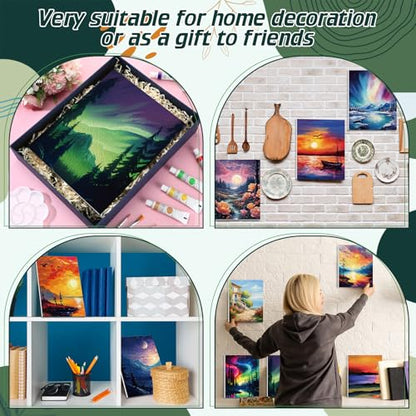Zhanmai 88 Pcs 8 x 10 Inch Pre Drawn Canvas for Painting Kit Pre Stretched Canvas for Sip and Paint Party Favor Coloring DIY Virtual Party Birthday Gifts Adult's Date Night(Oil Painted Landscape) - style: Oil Painted Landscape