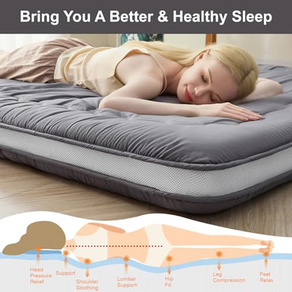 Auemtyn Japanese Floor Mattress, 4" Japanese Futon Mattress, Foldable & Portable Shiki Futon (shikibuton), Roll Up Thicken Sleeping Tatami Mat Sleeping Pad for Camping (Grey, 54 x 80)