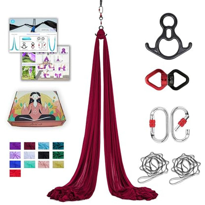 11 Yards Aerial Silks for home aerial yoga hammock Aerial Silks Kit | Aerial silks for gymnastics aerial yoga swing starter set - color: RED