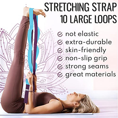 TECEUM Stretching Strap with 10 Loops for Physical Therapy & Rehab - color: Purple Blue, size: Polyсotton 1” W - 10 Loops