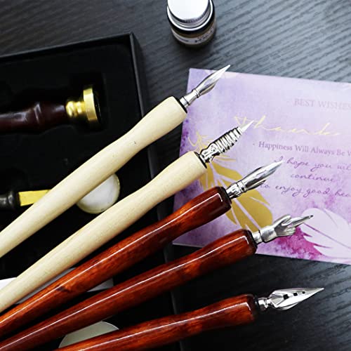 XIAOYU Cartoon Comic Dip Pen Set, 5PCS Comic Pen Holders with 5 Pieces Comic Pen Nibs Kit, Wooden Comic Pen Nib Holder for Writing, Painting, Signing, Brown - color: Brown