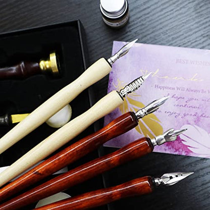 XIAOYU Cartoon Comic Dip Pen Set, 5PCS Comic Pen Holders with 5 Pieces Comic Pen Nibs Kit, Wooden Comic Pen Nib Holder for Writing, Painting, Signing, Brown - color: Brown