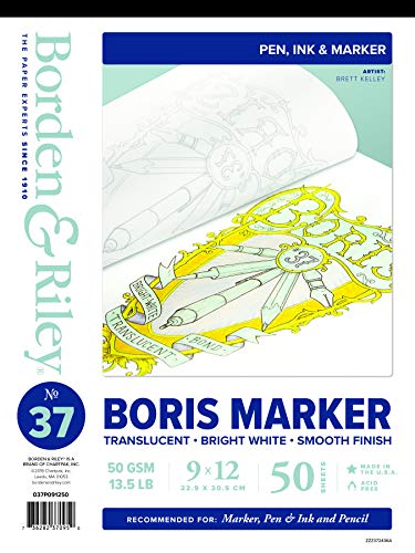 Borden & Riley 9" x 12" #37 Boris Marker Layout Bright White Translucent Bond Pad, 13.5 lb, 50 White Sheets, 1 Pad Each (037P091250)