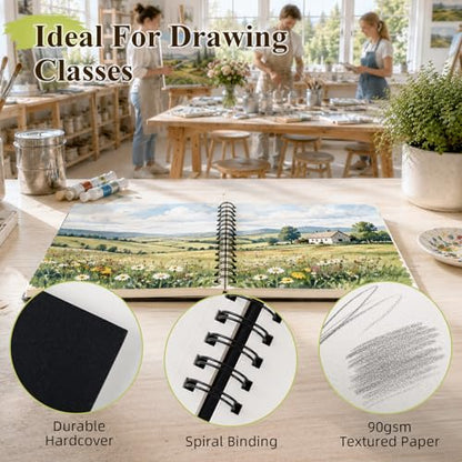 Conda 8.5"x11" Hardbound Sketch Book, 80-Sheets 90gsm Double-Sided Hardcover Sketchbook, Spiral Sketch Pad, Durable Acid Free Drawing Art Paper for Adults - color: Black, size: 8.5"x11" 1 Pack