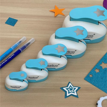 BearBoss 5 Star Paper Punch, Handmade Scrapbook Paper Puncher, Different Size of Scrapbooking Punches Crafting Designs for Office Supplies, Card Making, DIY Albums Photos, Classic White - color: 5 Star Paper Punch