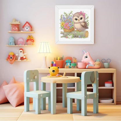 Ajepon Owl Diamond Art Kit for Kids, Ages 8-12, 7x7 Inch, Modern Style, Crystal Diamonds, Includes Canvas, Frame, Tools, Non-Foldable - color: CC193