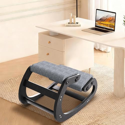 Ergonomic Kneeling Chair with Wooden Frame, Black - color: Black