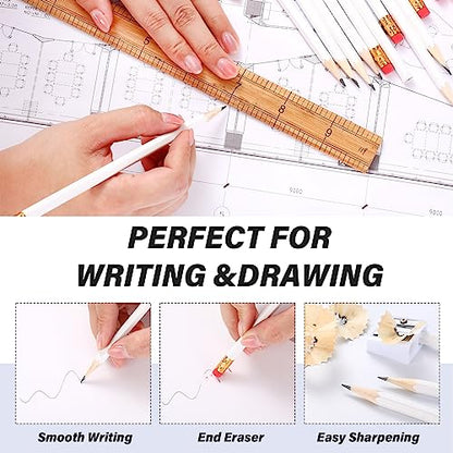 TecUnite 60 Pcs HB Pencils #2 Unsharpened Wood Cased Pencils with Eraser Hexagonal Pencil Cute Graphite No 2 Pen for Adults Gifts Exam School Office Sketching Learning(White, Gold) - color: White, Gold