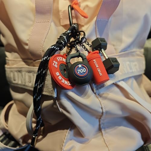 Fitness Keychain Barbell Dumbbell Keychain Bag Purse Charms Gym Lovers Fitness Enthusiast Gift Bag backpack Charms - color: Black+red