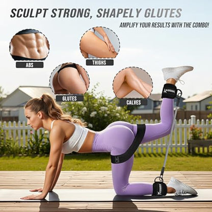 WOQQW Ankle Resistance Bands with Cuffs & Booty Bands Set for Legs & Glutes - color: Black