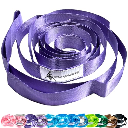 Oak-Sports Stretching Strap Yoga Strap for Physical Therapy with 10 Loops, Yoga Straps for Stretching, Upgraded Non-Elastic Stretch Band for Pilates, Dance and Gymnastics with Workout Guide - color: Purple