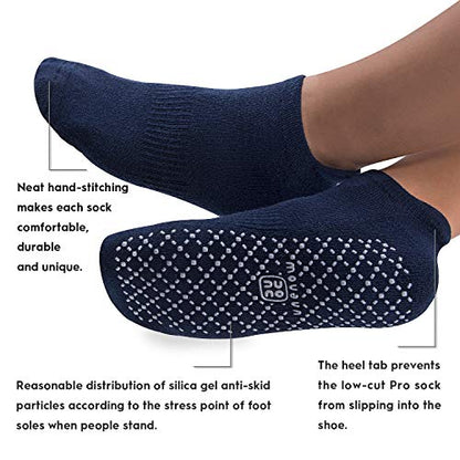 unenow Unisex Non Slip Grip Socks for Yoga Pilates Barre Home & Hospital - color: 4 Pairs-black/Blue/Light Grey/Dark Grey, size: Large