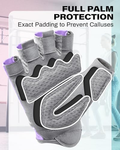 VINSGUIR Workout Gloves for Women and Men, Breathable & Padded Gym Gloves - color: Lavender / Gray, size: Medium