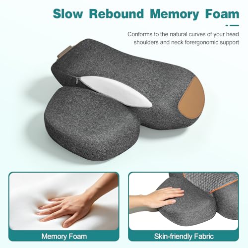 3-in-1 Neck Massager Pillow with Heat, Massage and Traction Stretching, Cervical Neck Shoulder Massager for Pain Relief, Deep Tissue, Ergonomic Design Pillow for Women/Men Home Office Use(Gray)