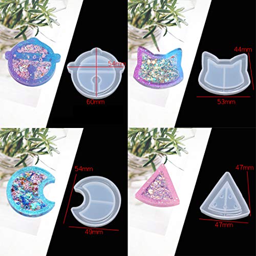 9Pcs Resin Shaker Molds,Kawaii Quicksand Epoxy Casting Mold,Cat Animal Silicone Mold with 3 Sheets Film DIY Pendant Jewelry Decoration Craft