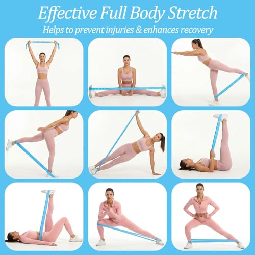 Multi‑Loop Nylon Yoga Stretching Belt, Anti‑Slip Fitness Resistance Band, Elastic Workout Strap for Yoga Pilates Dance Gymnastics Training, Physical Relax & Flexibility Exercise Accessory - color: Blue