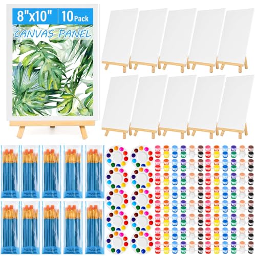 shynek 150pcs Painting Supplies Kit for Adults, 8 * 10In Canvas Boards with Easel Stand, 12 Colors Acrylic Paint Set, Artist Paint Brushes Set, Paint Trays, Sip and Paint Kit
