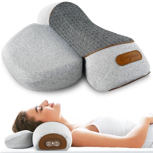 3-in-1 Massager Pillow with Heat, Vibration & Airbag Cervical Traction, Shoulder Relaxer, Ergonomic Memory Foam Support for Neck Hump, Home Office, Gray