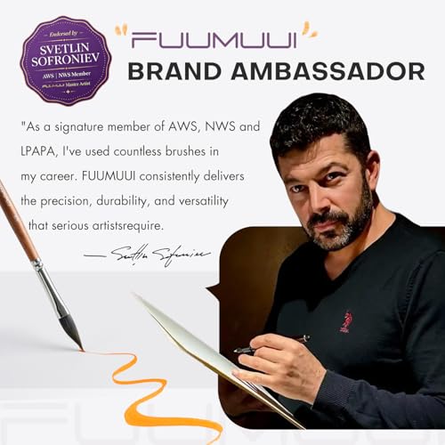Fuumuui Professional Watercolor Brushes - 10Pcs Synthetic Squirrel Hair Paint Brush Set with Wide Flat, Round, Detail, Dagger, Cat's Tongue for Watercolor Gouache Inks Painting - color: Brown